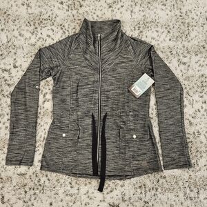 Balance Collection NWT SZ XS Black White Marled Fitted Mock Neck Full Zip Jacket